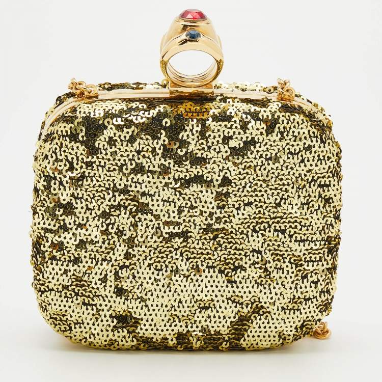 Pre Owned Dolce & Gabbana Gold Sequin Frame Chain Clutch
