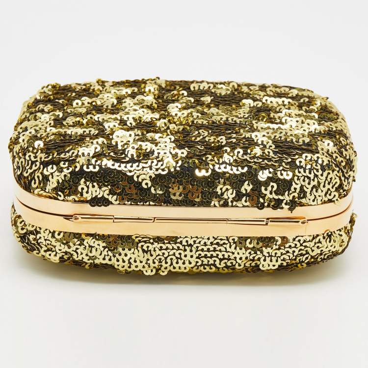 Pre Owned Dolce & Gabbana Gold Sequin Frame Chain Clutch