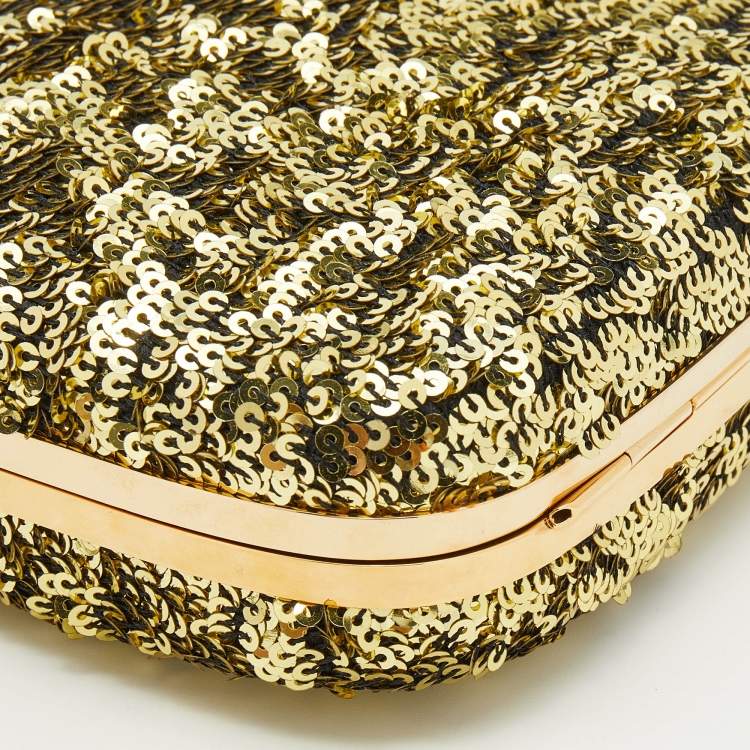 Pre Owned Dolce & Gabbana Gold Sequin Frame Chain Clutch