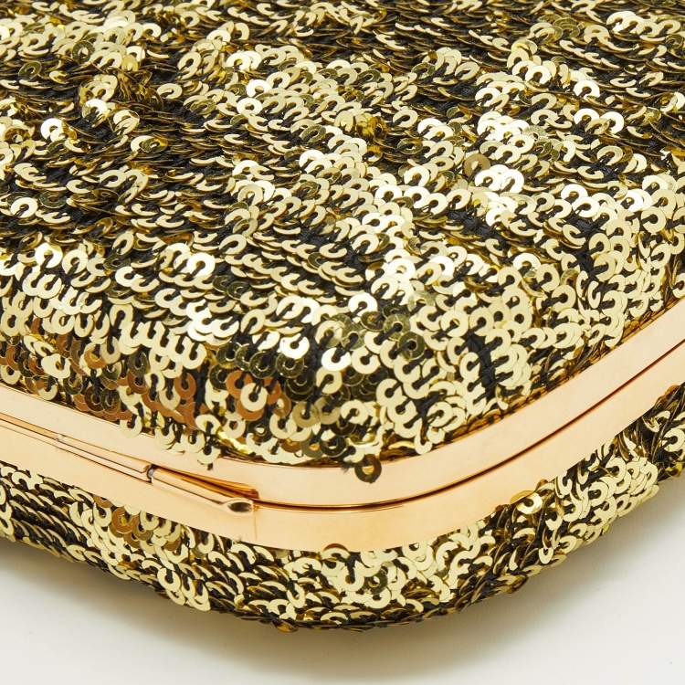 Pre Owned Dolce & Gabbana Gold Sequin Frame Chain Clutch