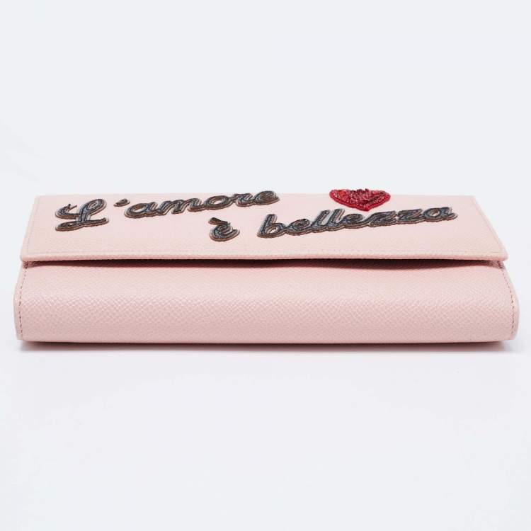 Pre Owned Dolce & Gabbana Pink Leather Dauphine Continental Wallet