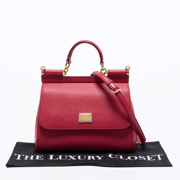 Pre Owned Dolce & Gabbana Red Leather Medium Miss Sicily Tote 