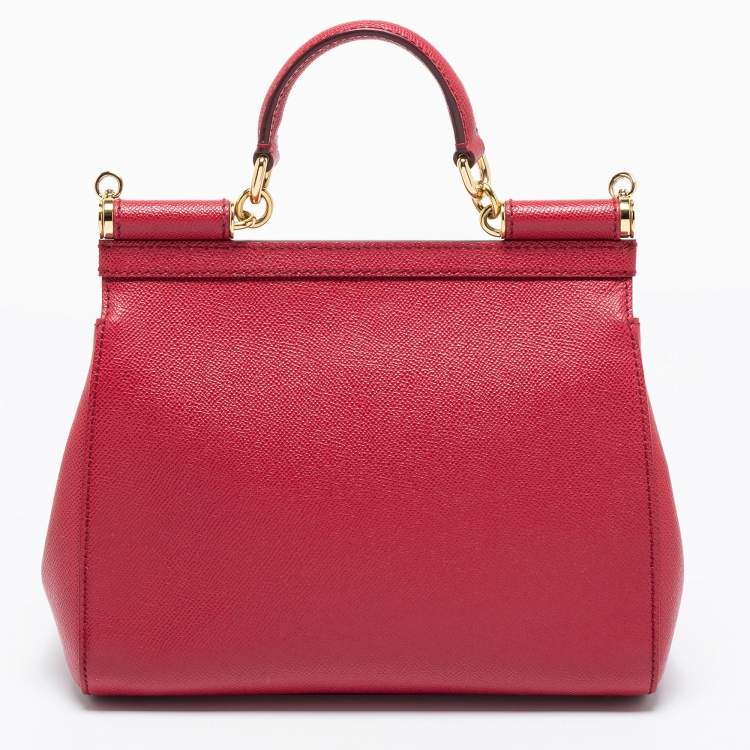 Pre Owned Dolce & Gabbana Red Leather Medium Miss Sicily Tote 