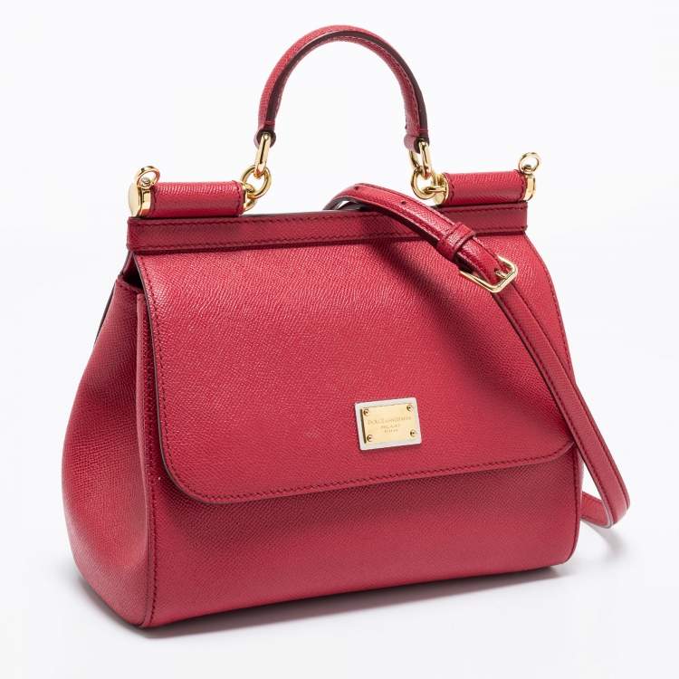 Pre Owned Dolce & Gabbana Red Leather Medium Miss Sicily Tote 