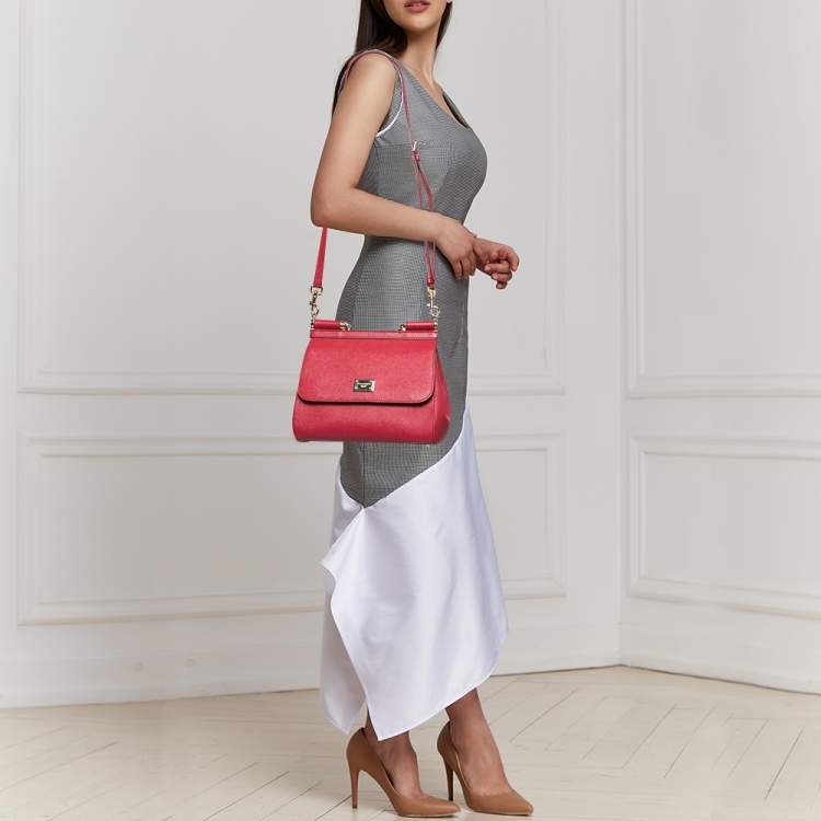 Pre Owned Dolce & Gabbana Red Leather Medium Miss Sicily Tote 