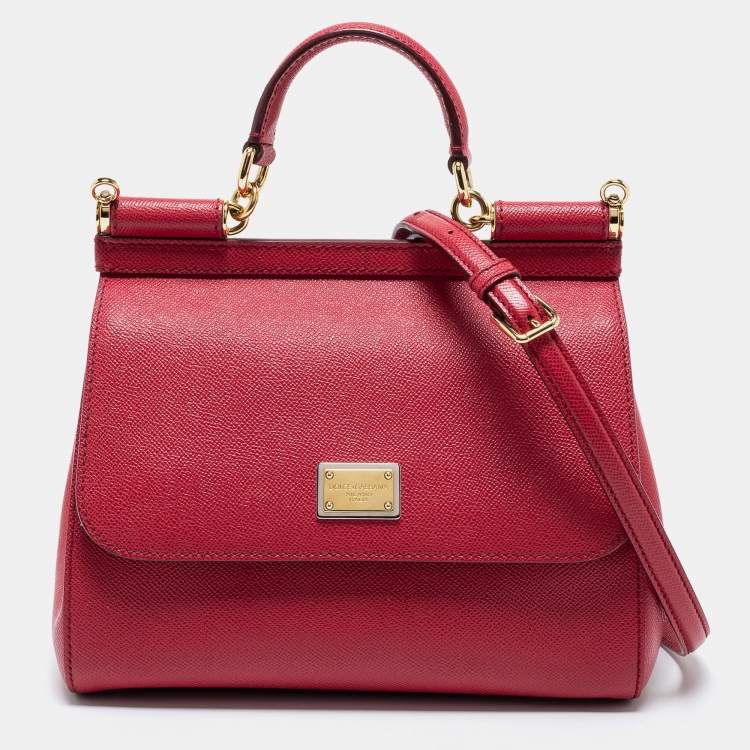 Pre Owned Dolce & Gabbana Red Leather Medium Miss Sicily Tote 