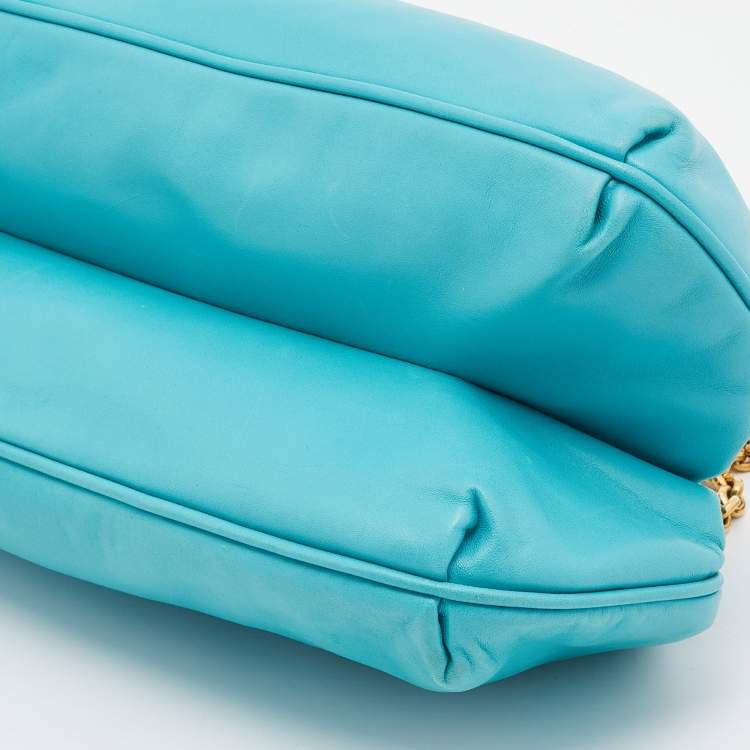 Pre Owned Dolce & Gabbana Turquoise Leather Frame Chain Shoulder Bag