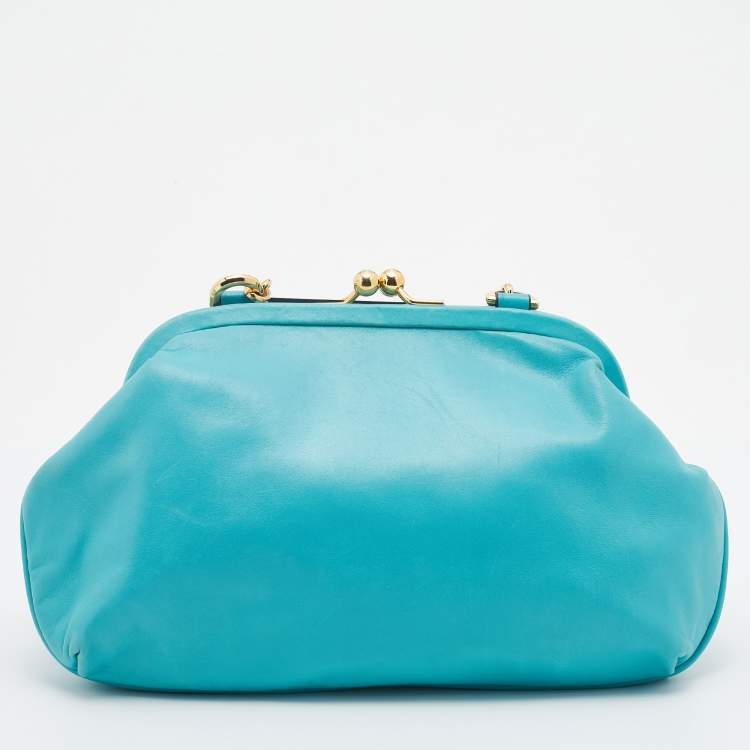 Pre Owned Dolce & Gabbana Turquoise Leather Frame Chain Shoulder Bag