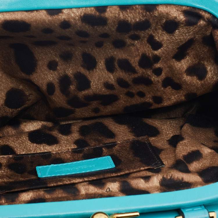 Pre Owned Dolce & Gabbana Turquoise Leather Frame Chain Shoulder Bag