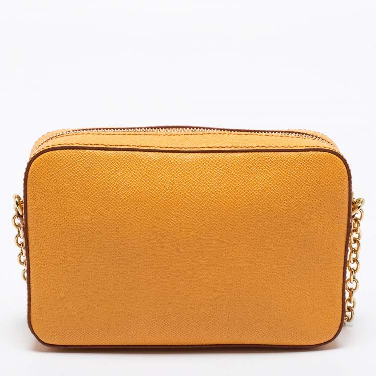 Pre Owned Dolce & Gabbana Yellow Leather Glam Crossbody Bag