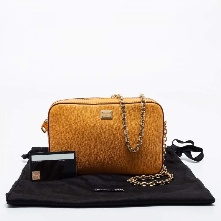 Pre Owned Dolce & Gabbana Yellow Leather Glam Crossbody Bag