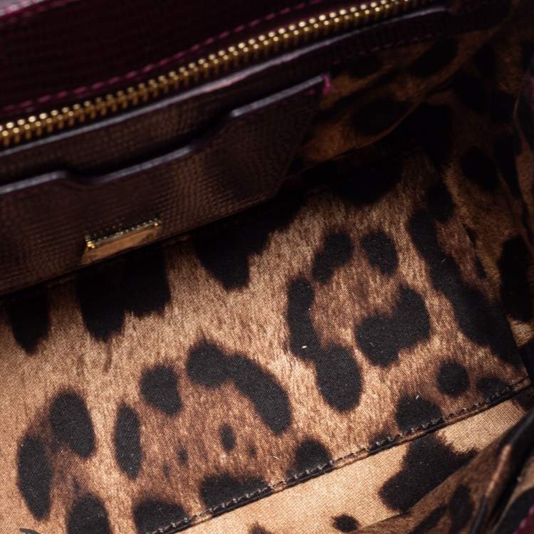 مملوكة مسبقًا Dolce & Gabbana Burgundy Lizard Embossed Leather Small Miss Monica Top Handle Bag