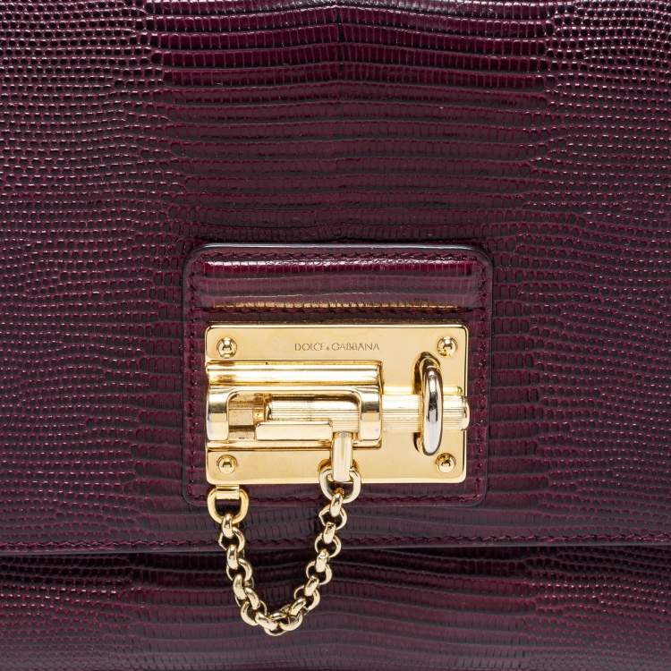 مملوكة مسبقًا Dolce & Gabbana Burgundy Lizard Embossed Leather Small Miss Monica Top Handle Bag