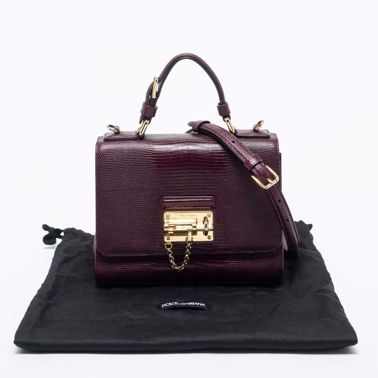 مملوكة مسبقًا Dolce & Gabbana Burgundy Lizard Embossed Leather Small Miss Monica Top Handle Bag