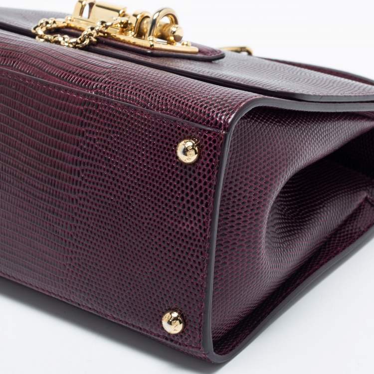 مملوكة مسبقًا Dolce & Gabbana Burgundy Lizard Embossed Leather Small Miss Monica Top Handle Bag