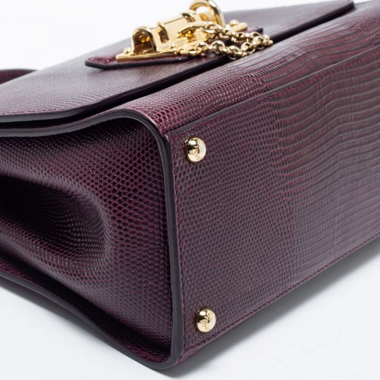 مملوكة مسبقًا Dolce & Gabbana Burgundy Lizard Embossed Leather Small Miss Monica Top Handle Bag