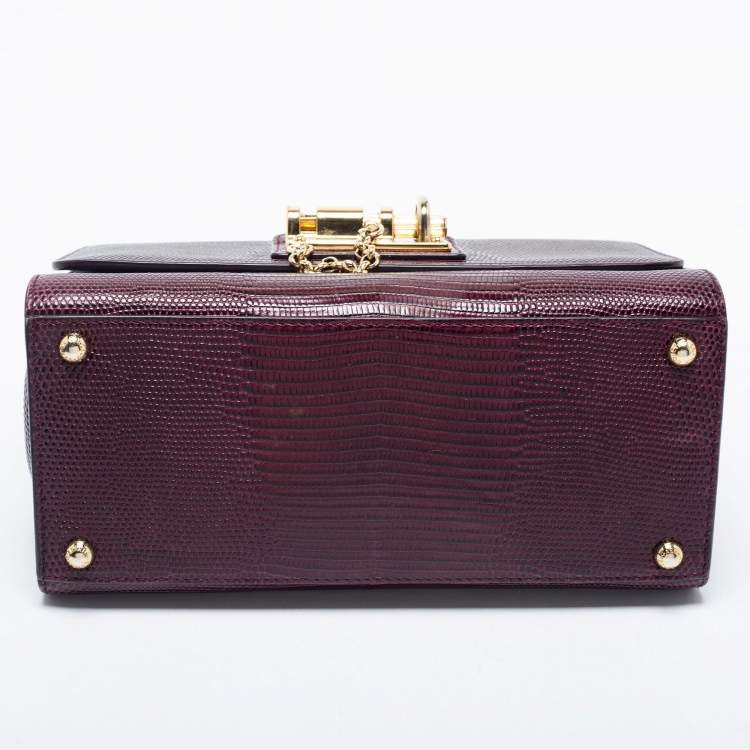 مملوكة مسبقًا Dolce & Gabbana Burgundy Lizard Embossed Leather Small Miss Monica Top Handle Bag