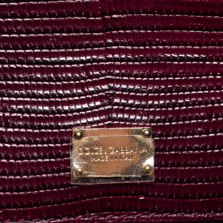 مملوكة مسبقًا Dolce & Gabbana Burgundy Lizard Embossed Leather Small Miss Monica Top Handle Bag