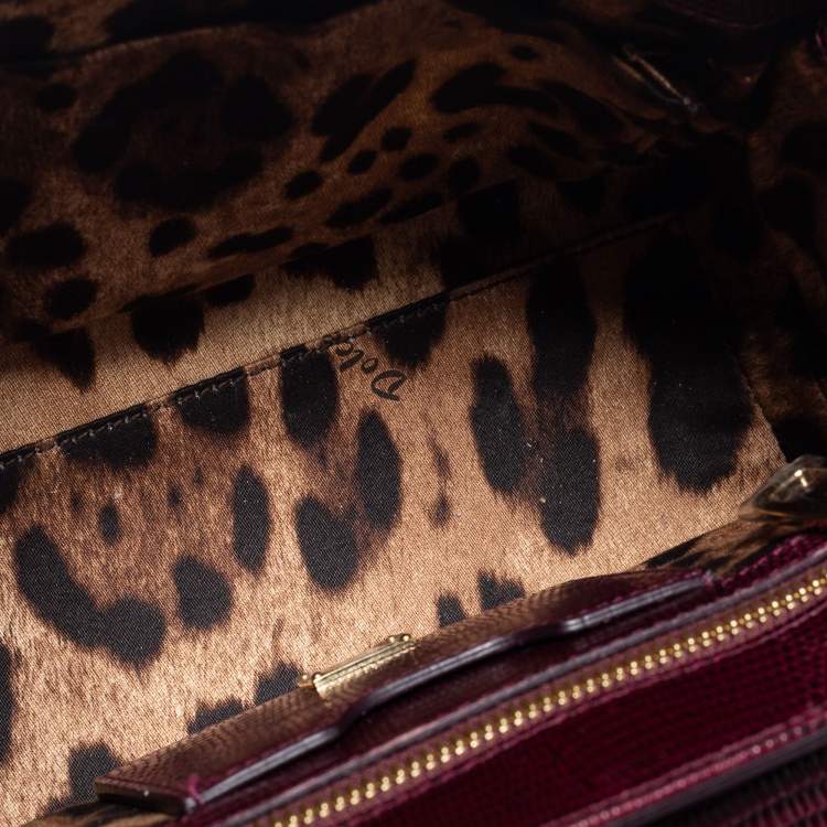 مملوكة مسبقًا Dolce & Gabbana Burgundy Lizard Embossed Leather Small Miss Monica Top Handle Bag
