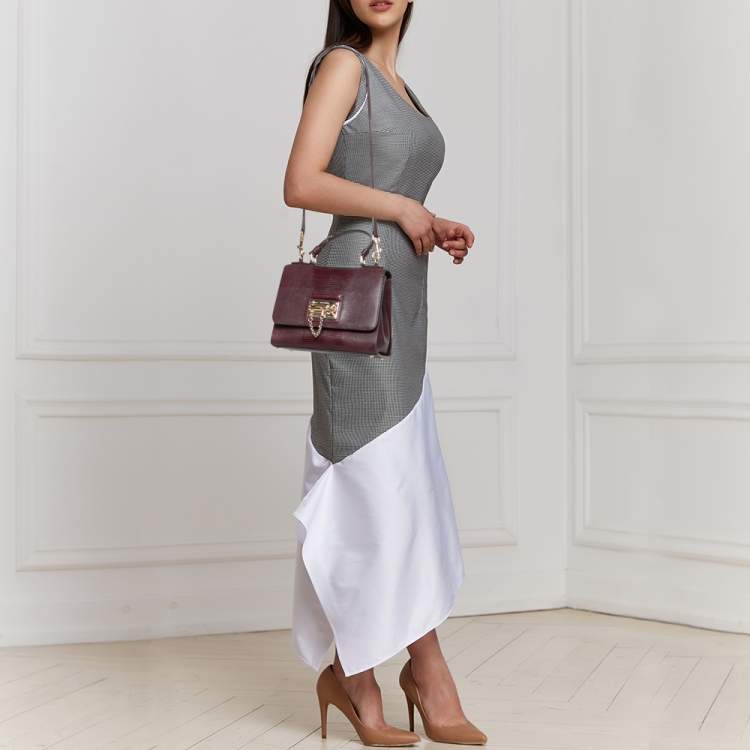 مملوكة مسبقًا Dolce & Gabbana Burgundy Lizard Embossed Leather Small Miss Monica Top Handle Bag