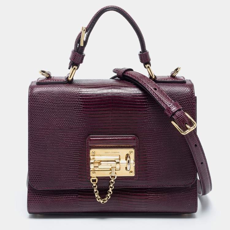 مملوكة مسبقًا Dolce & Gabbana Burgundy Lizard Embossed Leather Small Miss Monica Top Handle Bag