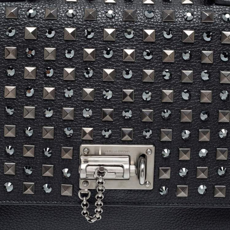 مملوكة مسبقًا Dolce & Gabbana Black Leather Medium Miss Monica Studded Top Handle Bag