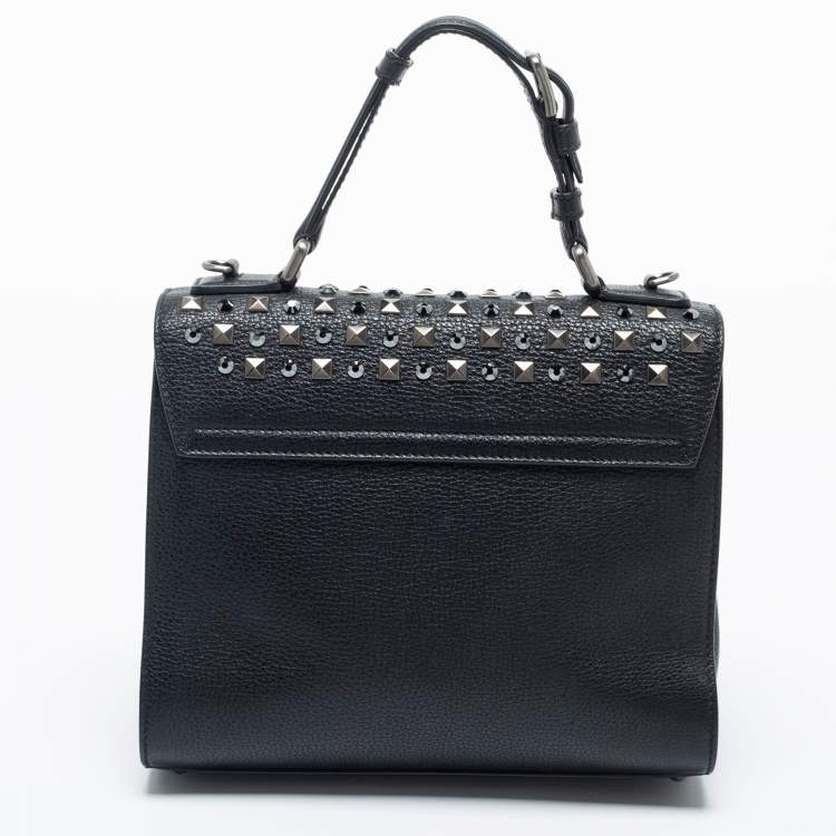 مملوكة مسبقًا Dolce & Gabbana Black Leather Medium Miss Monica Studded Top Handle Bag
