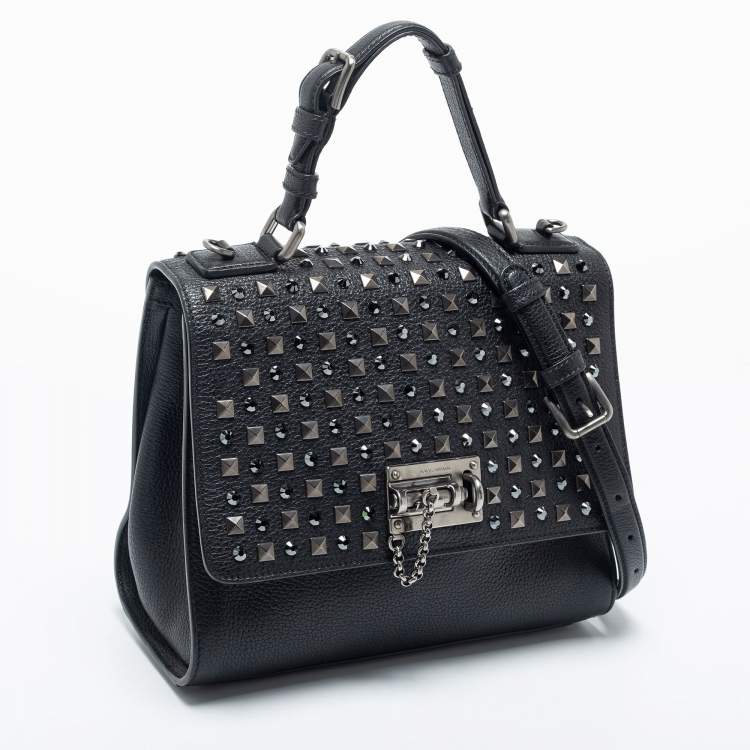 مملوكة مسبقًا Dolce & Gabbana Black Leather Medium Miss Monica Studded Top Handle Bag
