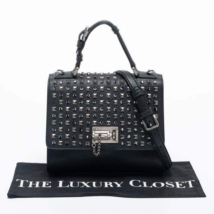 مملوكة مسبقًا Dolce & Gabbana Black Leather Medium Miss Monica Studded Top Handle Bag
