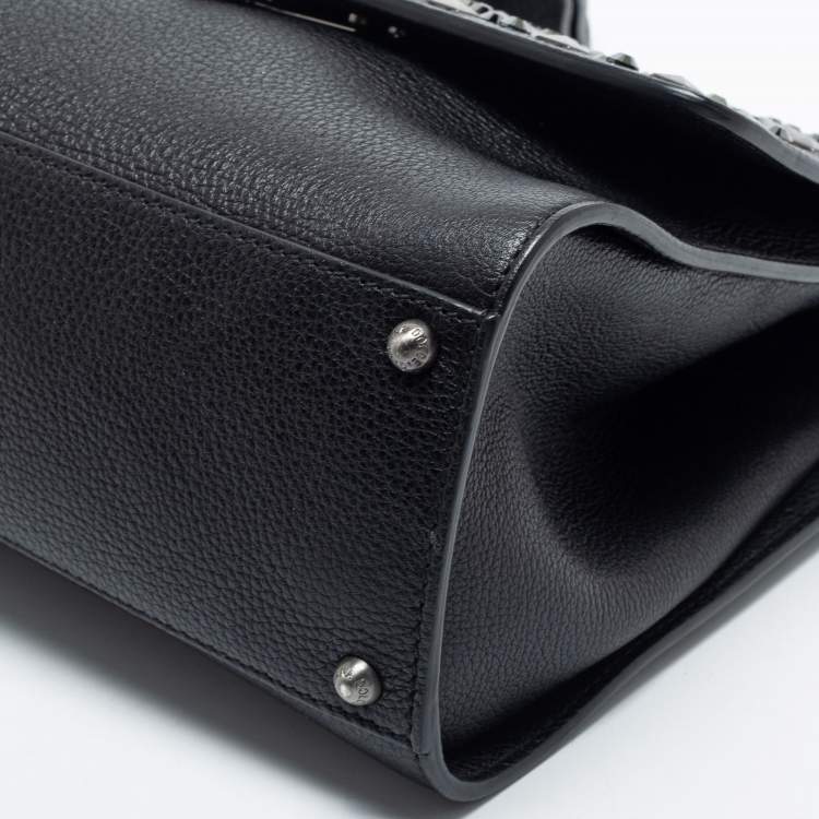 مملوكة مسبقًا Dolce & Gabbana Black Leather Medium Miss Monica Studded Top Handle Bag