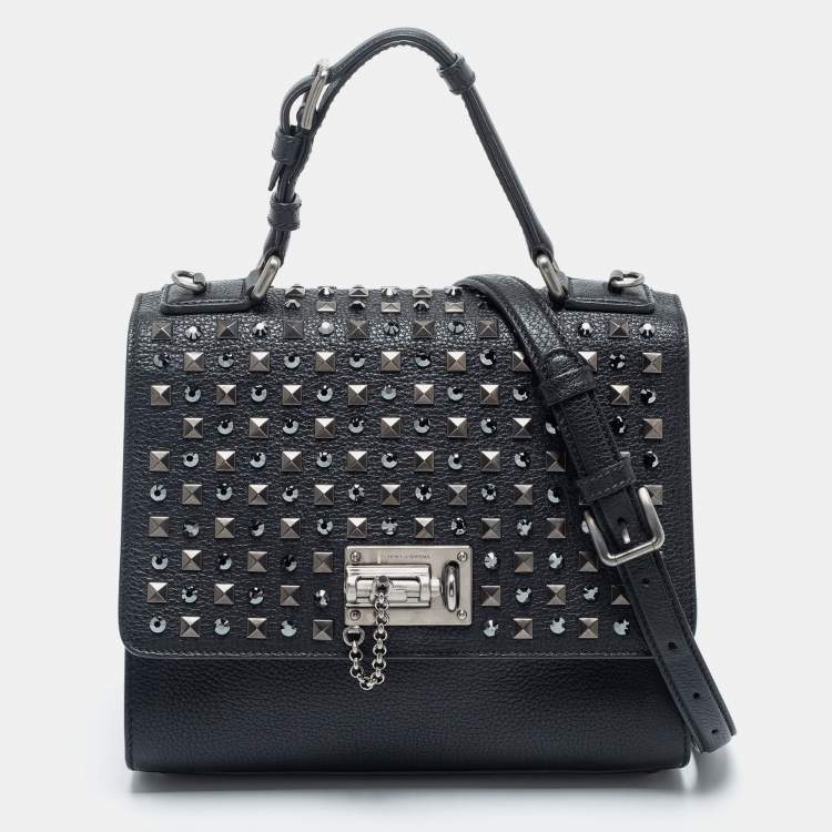 Dolce & Gabbana Black Leather Medium Miss Monica Studded Top