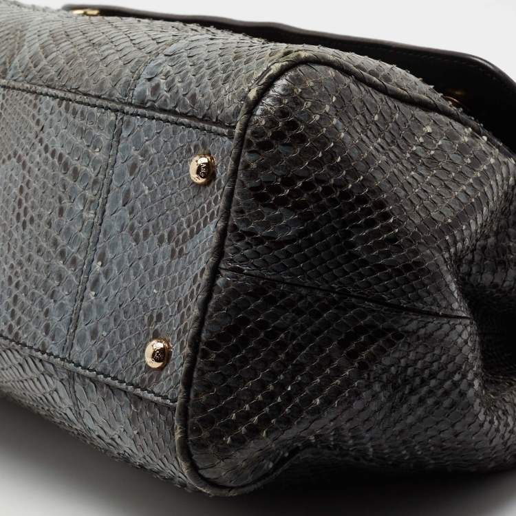 Pre Owned Dolce & Gabbana Grey Python Leather Large Miss Sicily Top Handle Bag