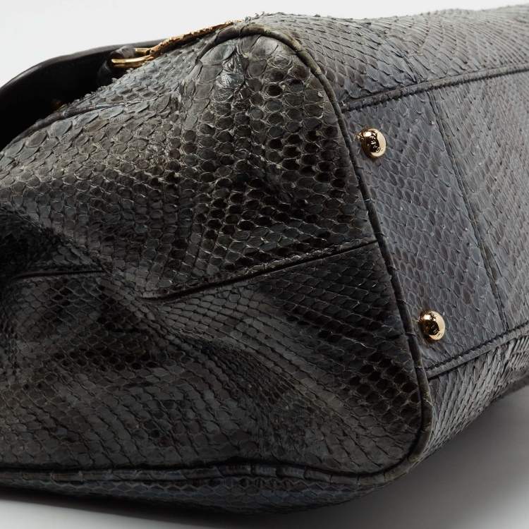 Pre Owned Dolce & Gabbana Grey Python Leather Large Miss Sicily Top Handle Bag