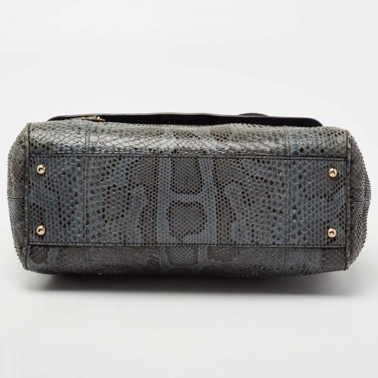 Pre Owned Dolce & Gabbana Grey Python Leather Large Miss Sicily Top Handle Bag