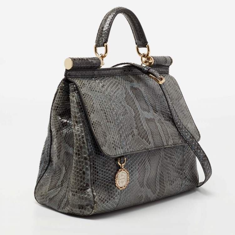 Pre Owned Dolce & Gabbana Grey Python Leather Large Miss Sicily Top Handle Bag