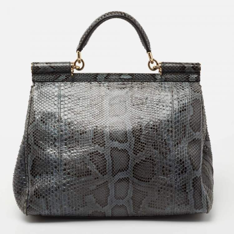 Pre Owned Dolce & Gabbana Grey Python Leather Large Miss Sicily Top Handle Bag