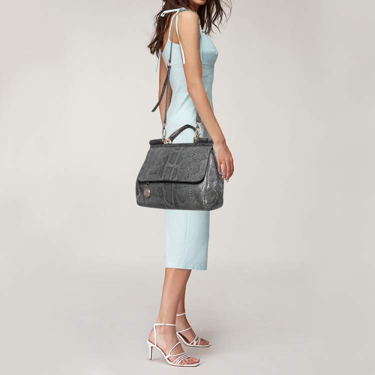 Pre Owned Dolce & Gabbana Grey Python Leather Large Miss Sicily Top Handle Bag