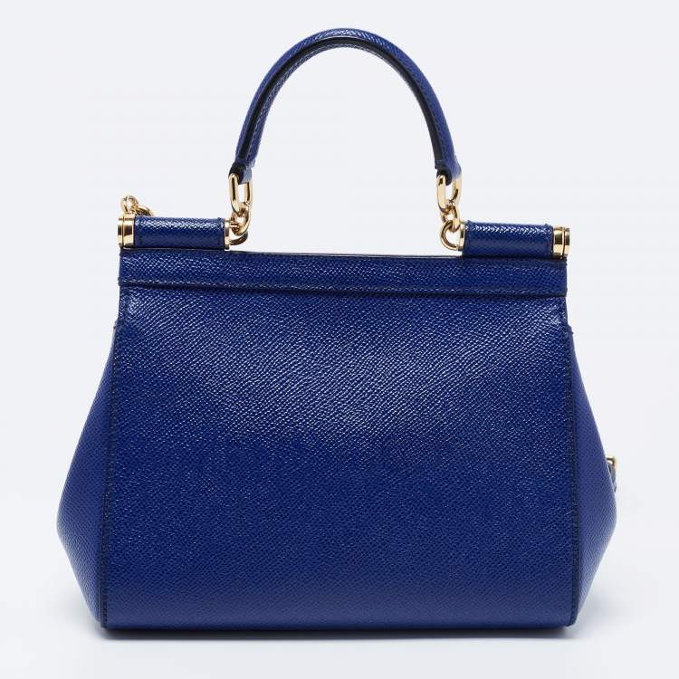 Pre Owned Dolce & Gabbana Blue Leather Small Miss Sicily Top Handle Bag