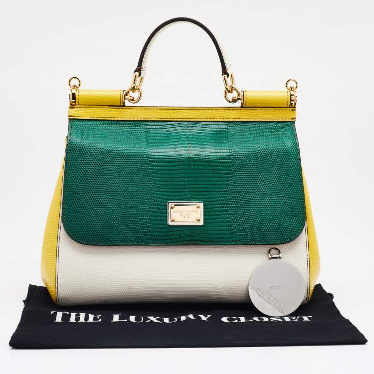 Pre Owned Dolce & Gabbana Tri Color Dauphine Leather Medium Miss Sicily Top Handle Bag