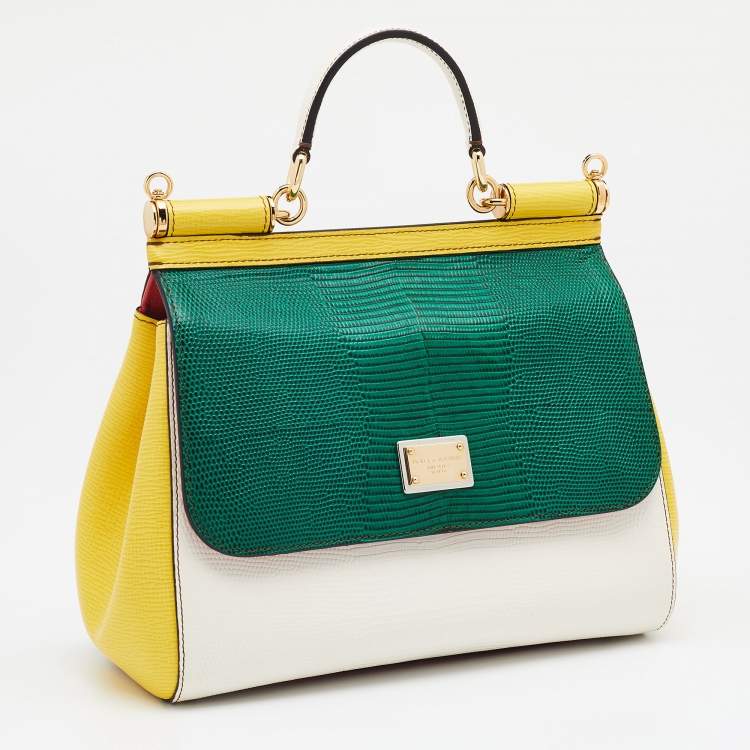 Pre Owned Dolce & Gabbana Tri Color Dauphine Leather Medium Miss Sicily Top Handle Bag