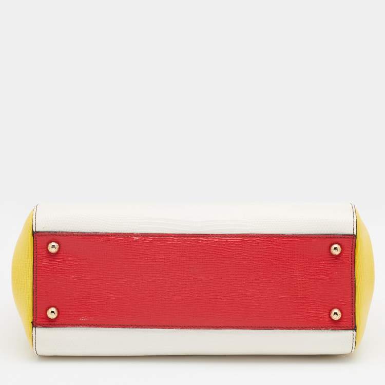 Pre Owned Dolce & Gabbana Tri Color Dauphine Leather Medium Miss Sicily Top Handle Bag