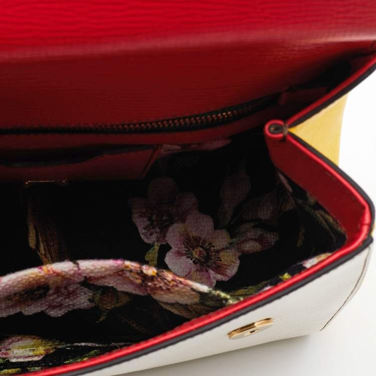 Pre Owned Dolce & Gabbana Tri Color Dauphine Leather Medium Miss Sicily Top Handle Bag