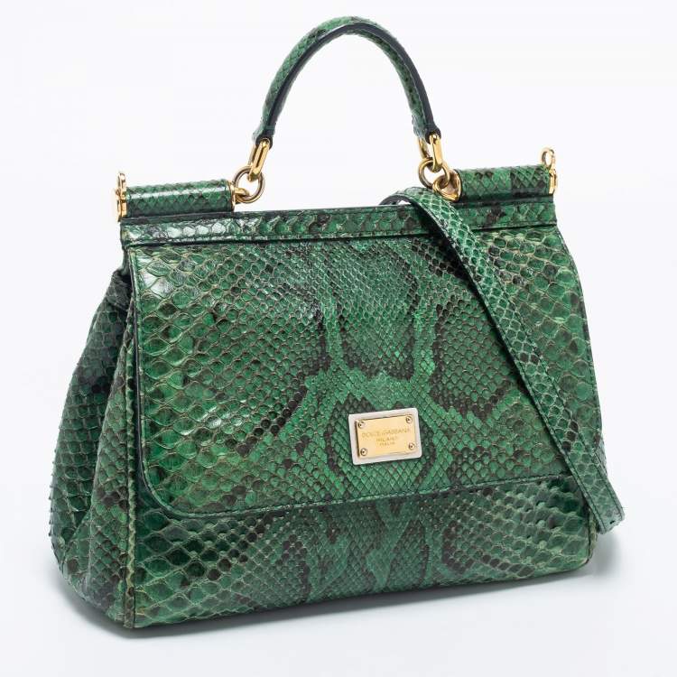 Pre Owned Dolce & Gabbana Green Python Leather Small Miss Sicily Top Handle Bag