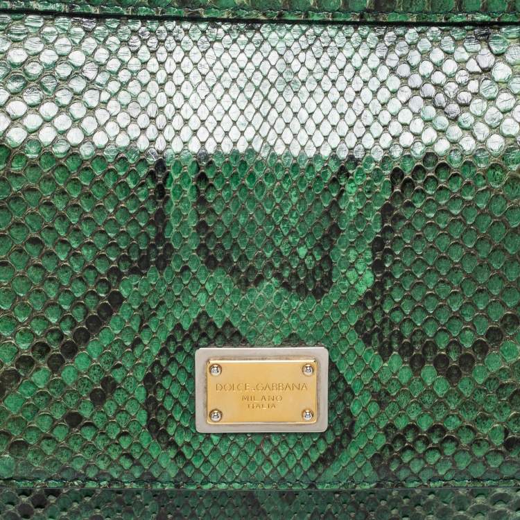 Pre Owned Dolce & Gabbana Green Python Leather Small Miss Sicily Top Handle Bag