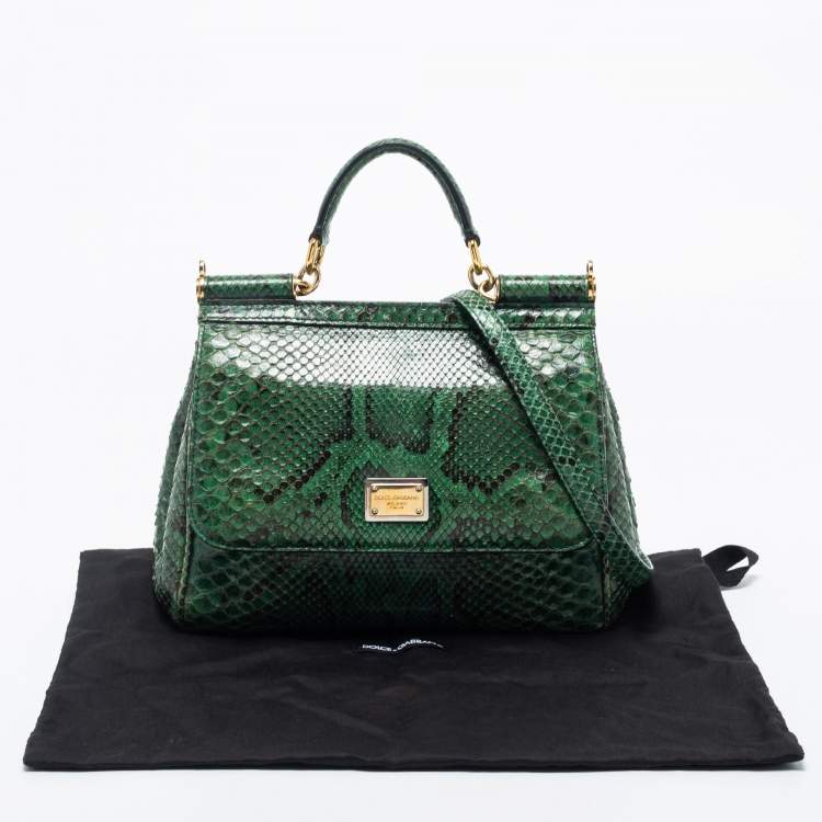 Pre Owned Dolce & Gabbana Green Python Leather Small Miss Sicily Top Handle Bag