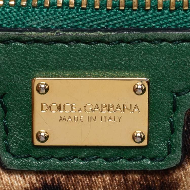 Pre Owned Dolce & Gabbana Green Python Leather Small Miss Sicily Top Handle Bag