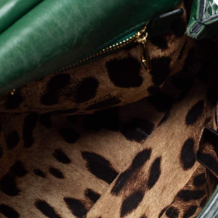 Pre Owned Dolce & Gabbana Green Python Leather Small Miss Sicily Top Handle Bag