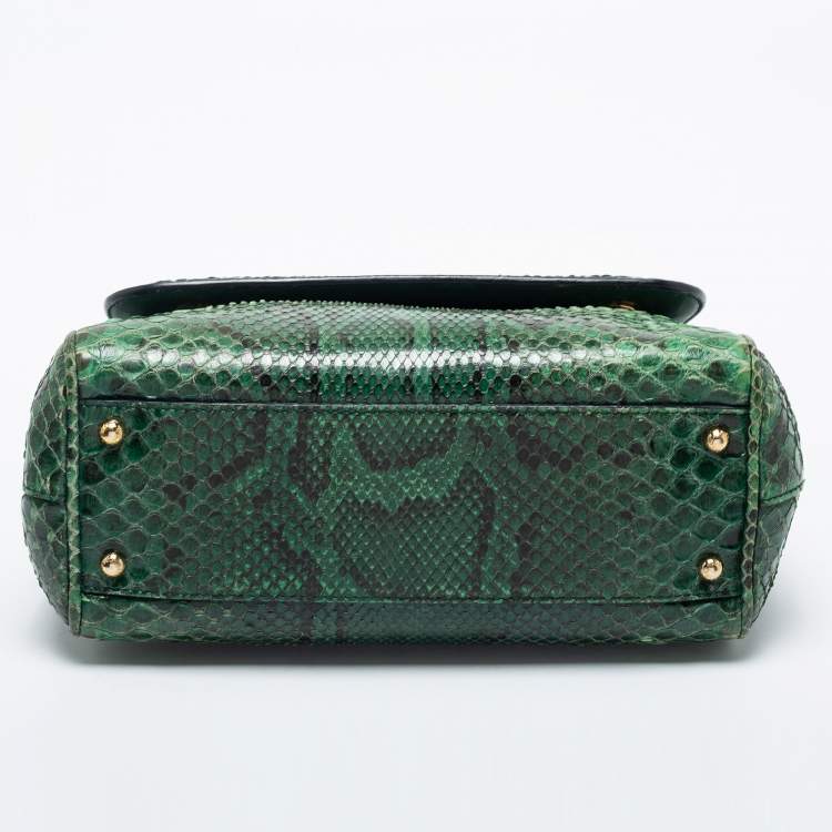 Pre Owned Dolce & Gabbana Green Python Leather Small Miss Sicily Top Handle Bag