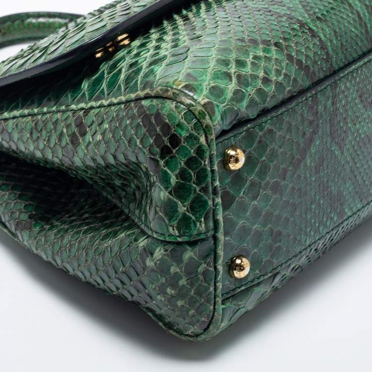 Pre Owned Dolce & Gabbana Green Python Leather Small Miss Sicily Top Handle Bag