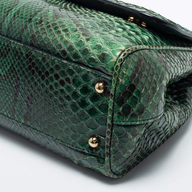 Pre Owned Dolce & Gabbana Green Python Leather Small Miss Sicily Top Handle Bag